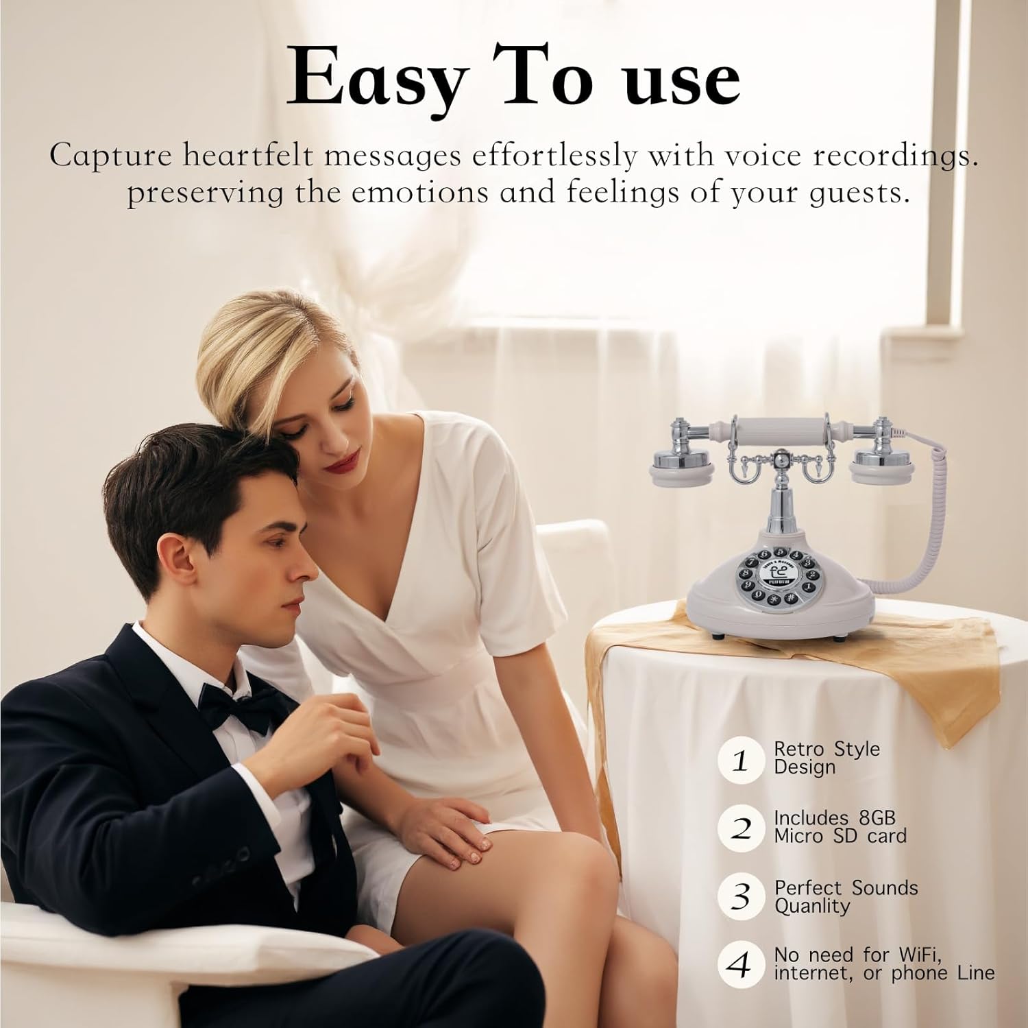 Audio Guest Book Wedding Phone,Audio Guestbook Phone Vintage Style Audio Message Voicemail for Graduation Retirement Party Birthdays Baby Shower Special Occasions (Beige)