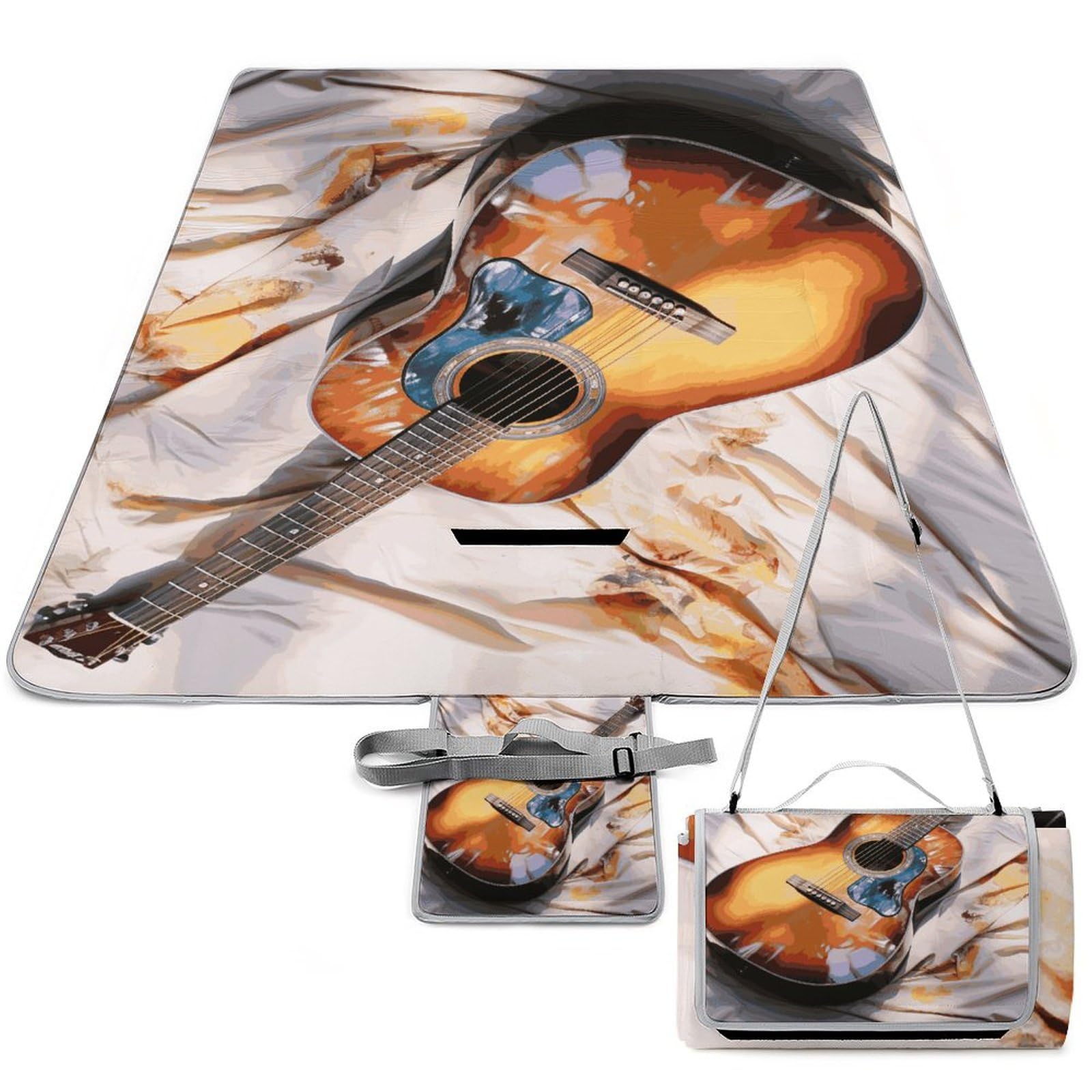 Tapis de pique-nique 147x148 cm haute densité motif guitare aquarelle