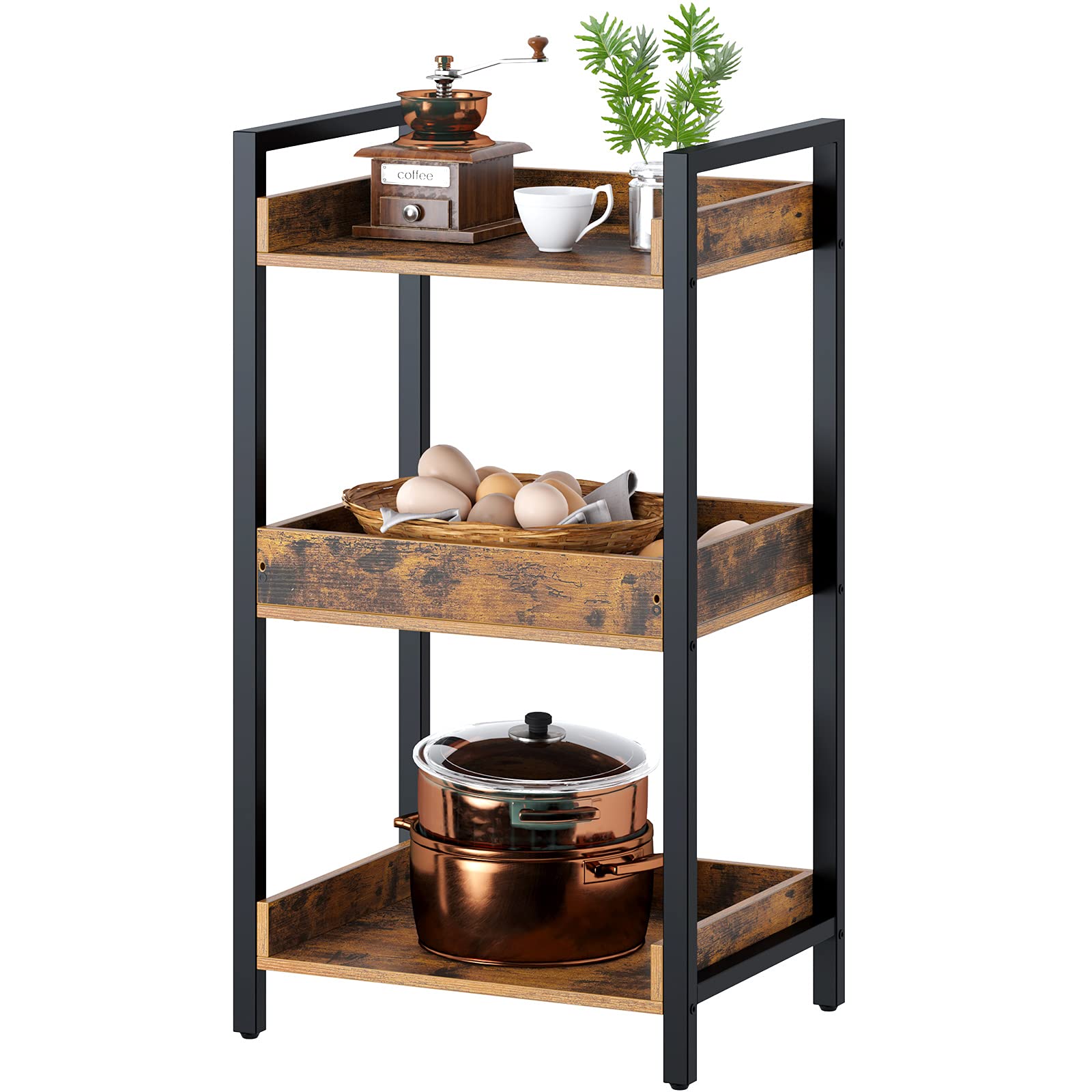 Rolanstar Storage Rack, 3Tier Rustic FreeStanding Shelf Units, Narrow