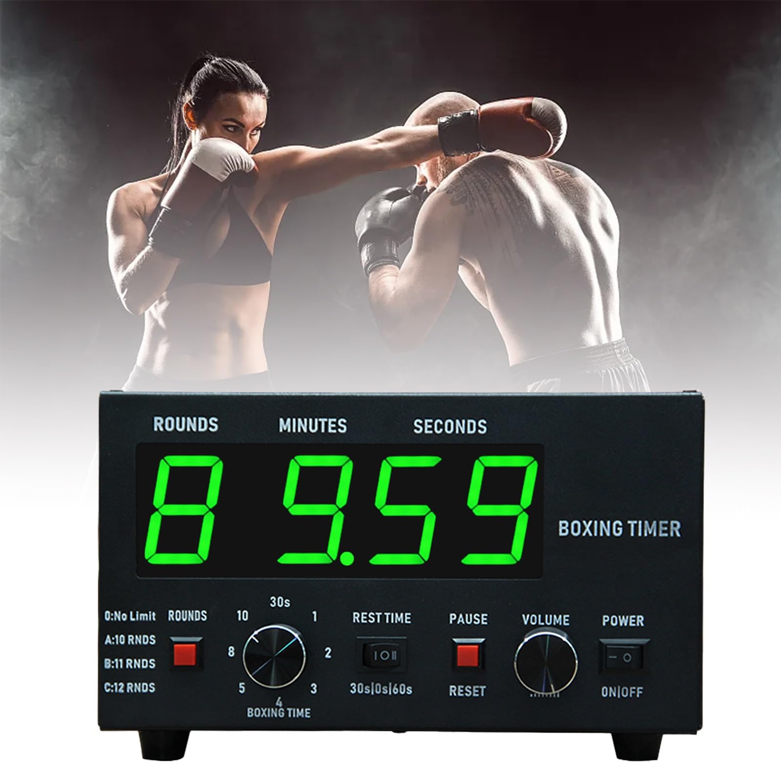 Minuteur de boxe classique – Minuteur d'intervalle professionnel avec affichage LED, son réglable, chronomètre, temps d'entraînement et répétitions de cycle sélectionnables pour des entraînements