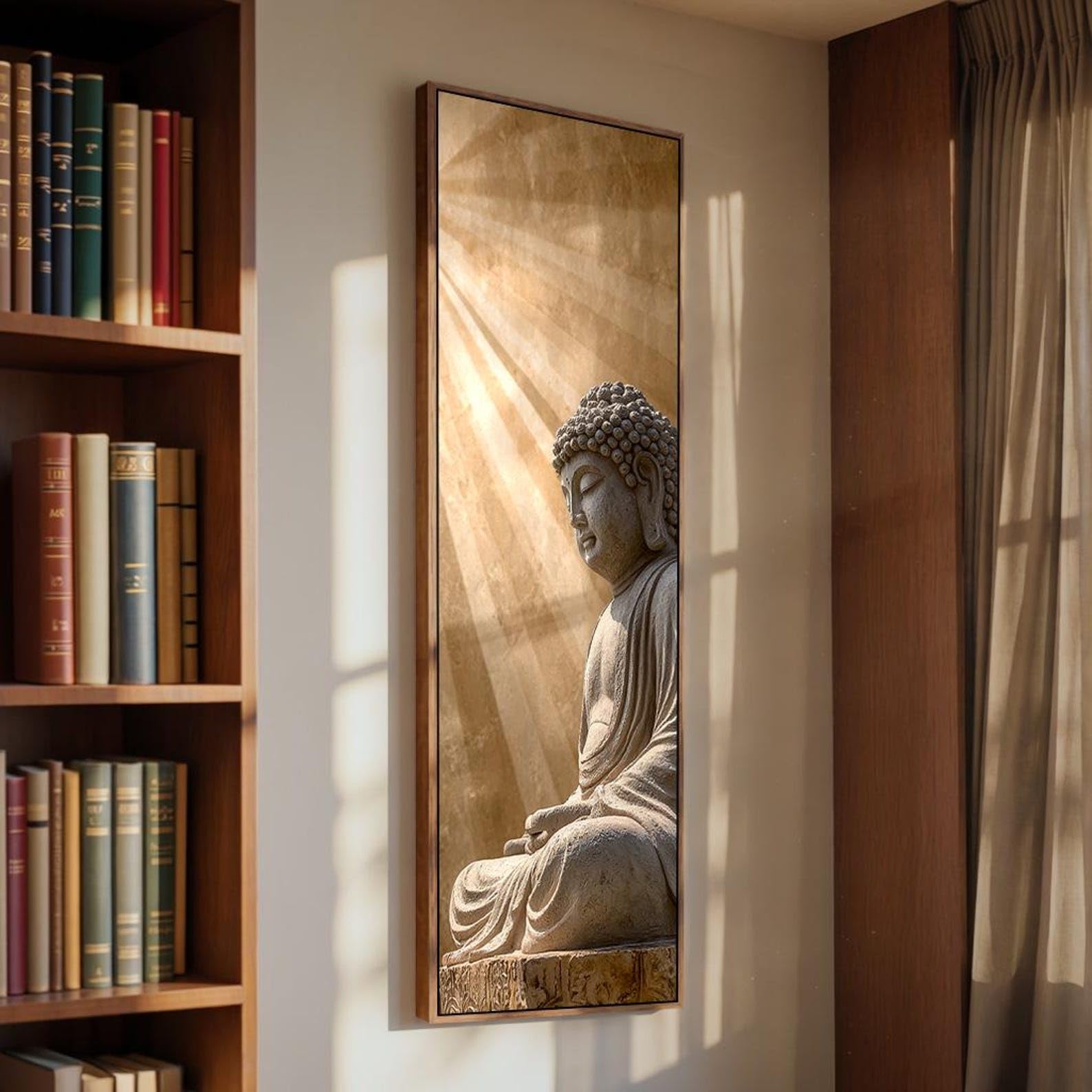 XINBAO Buddha Painting Canvas, Vertical Zen Decor Yoga Studio,Large Buddhist Canvas Wall Art, Tall Lord Narrow Spiritual Prints(65x195cm/Frameless)