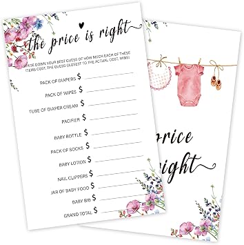 The Price Is Right Baby Shower Games for Boy or Girl, 30 Pack Watercolor Wildflower Game Cards with 1 Answer Card, Gender Reveal Announcement Party Activity Supplies-20