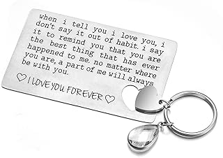 LIUANAN Personalized Engraved Metal Wallet Insert Card with Heart/Shield Keychain, Perfect Love Note, Birthday Anniversary Gifts for Men and Woman K133 silver