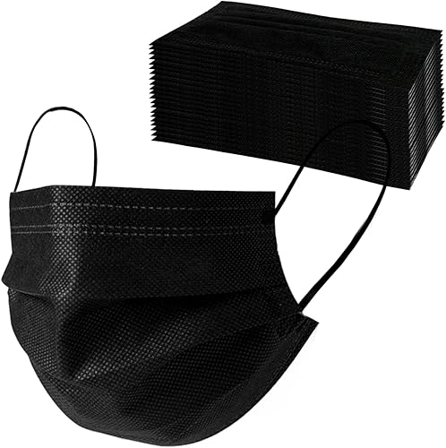 Cubrebocas desechables negras con lazo elástico para las orejas, 3 capas contra polvo, cubrebocas protector (paquete de 50)