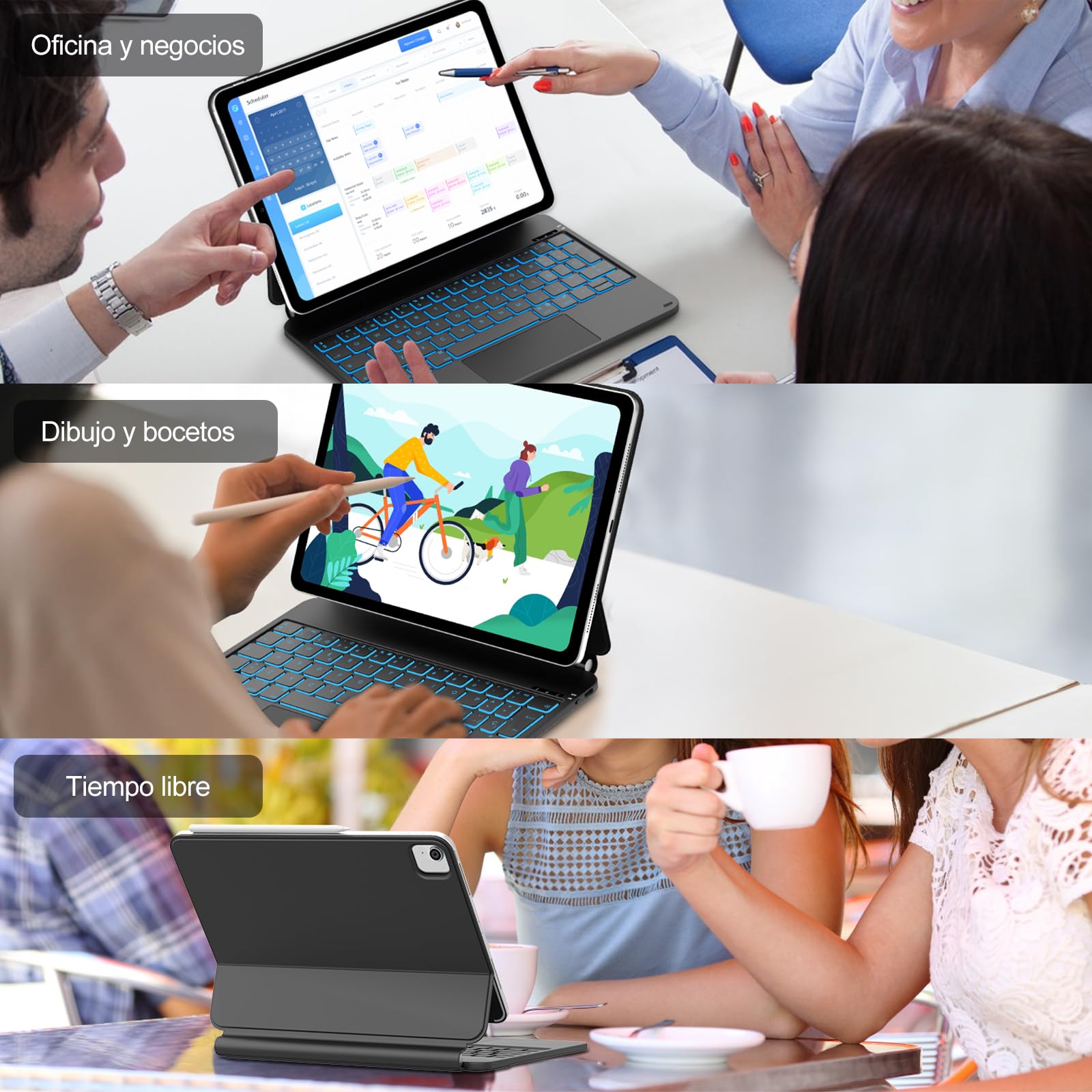 IVEOPPE Teclado Magic Magnético para Air 11'' M4/M3/M2, Funda Teclado de Ajuste Fácil para Air 6/5/4 Gen, iPad Pro 11 4/3/2/1 Gen, Soporte Flotante, Retroiluminación 7 Colores, con Trackpad, Negro