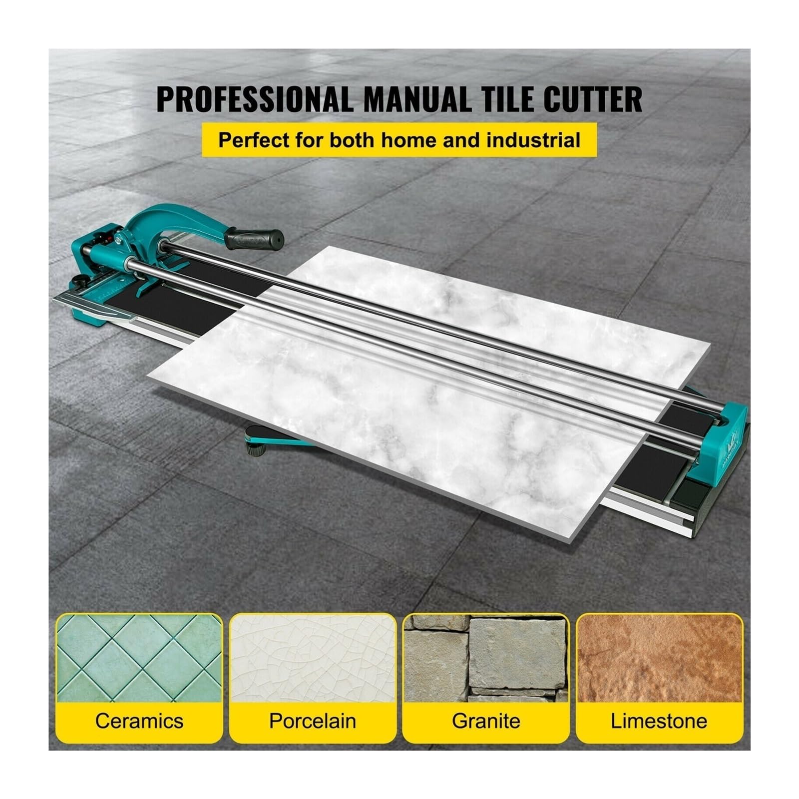 Cortadora de azulejos manual con rieles dobles posicionamiento y pies apoyo. Cuchilla empuje profesional for cortar cerámica porcelana Para uso de bricolaje(24inch Double Tracks)