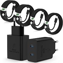 Cargador USB C rápido para Samsung Galaxy S26 Ultra/S25/S24/S23/S22/S21,2Pack de 2 puertos Samsung Cargador USB con 1/1/2/2M Cable tipo C, adaptador USB para Note20/10/9/8/A73/A53/A52