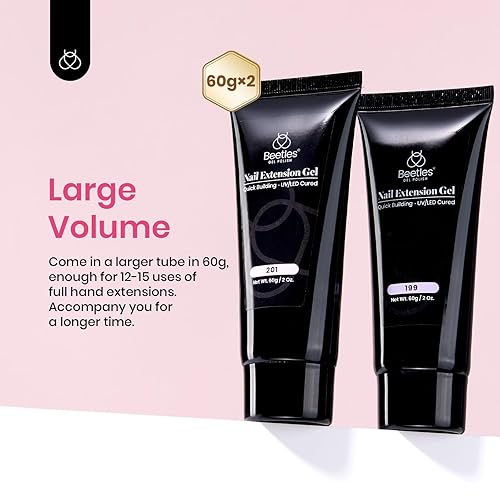 Miniatura 107 de Beetles - Kit de gel de extensión de uñas de polietileno con luz UV: juego de 6 colores de gel constructor rosa con purpurina blanca con capa base