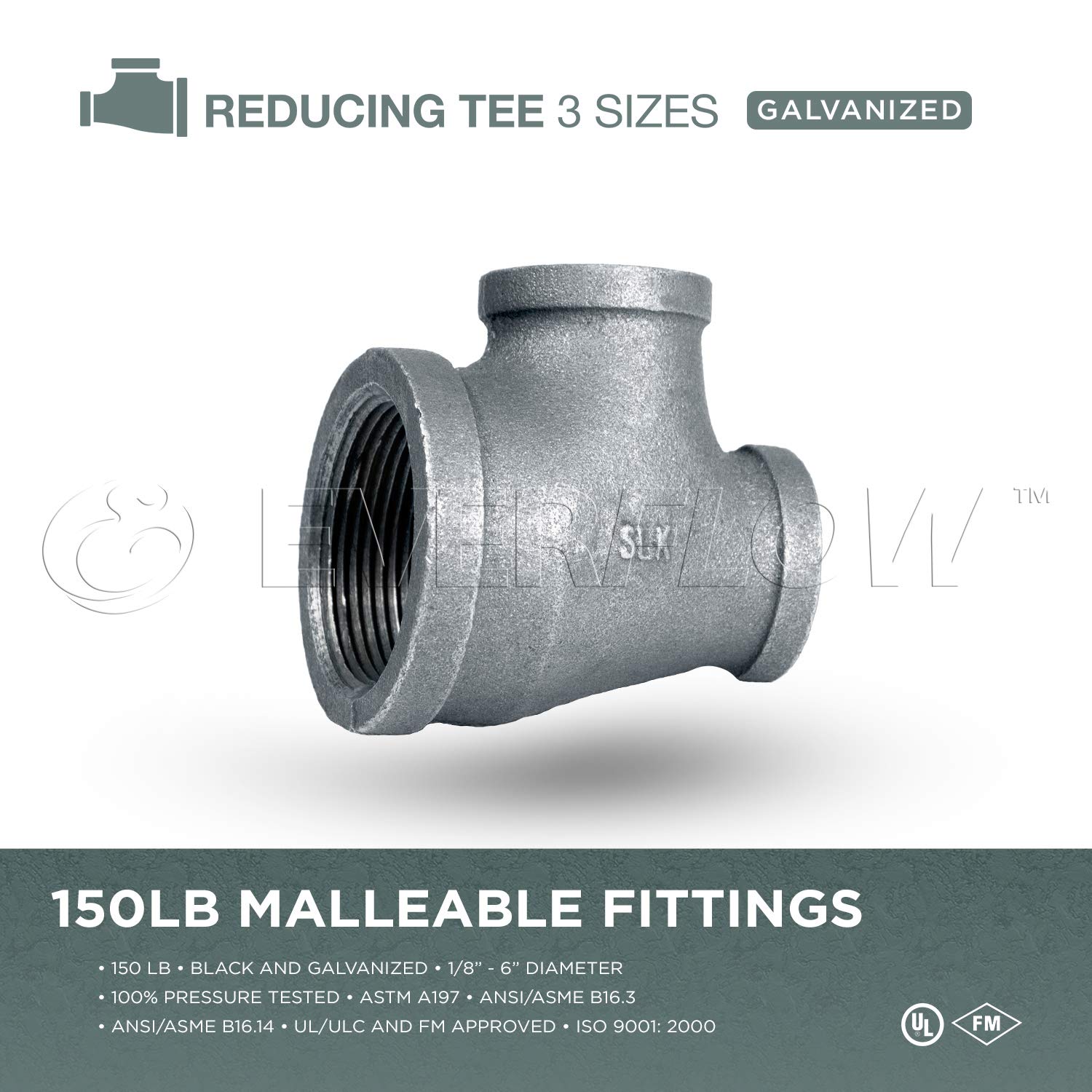 Everflow Supplies GMRT1217 - Camiseta reductora (1-1/2" x 1" x 1-1/4" galvanizada maleable con conexión roscada hembra