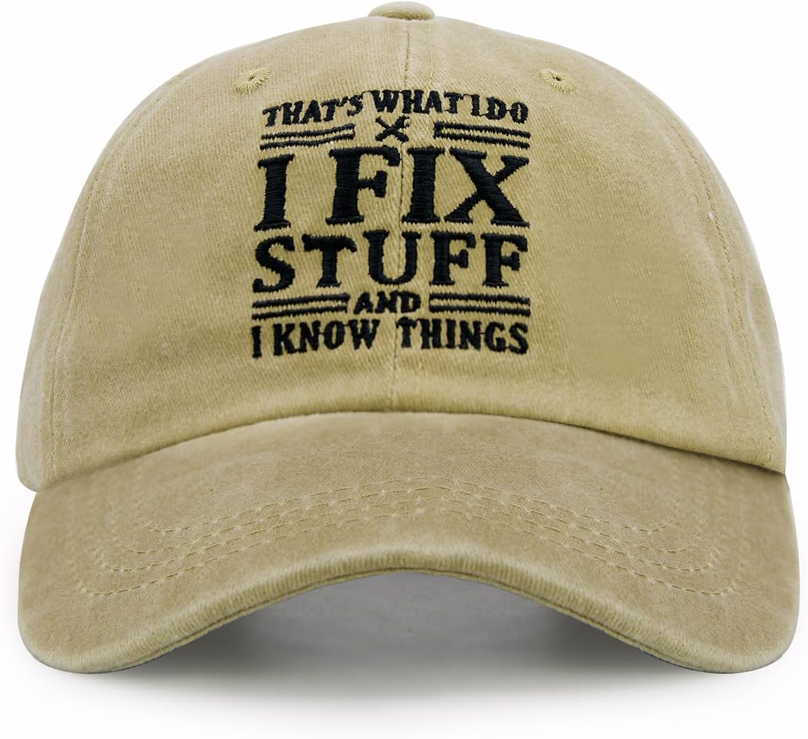 I Fix Stuff and I Know Things Hat for Men, Gifts for Handyman Dad Kakhi