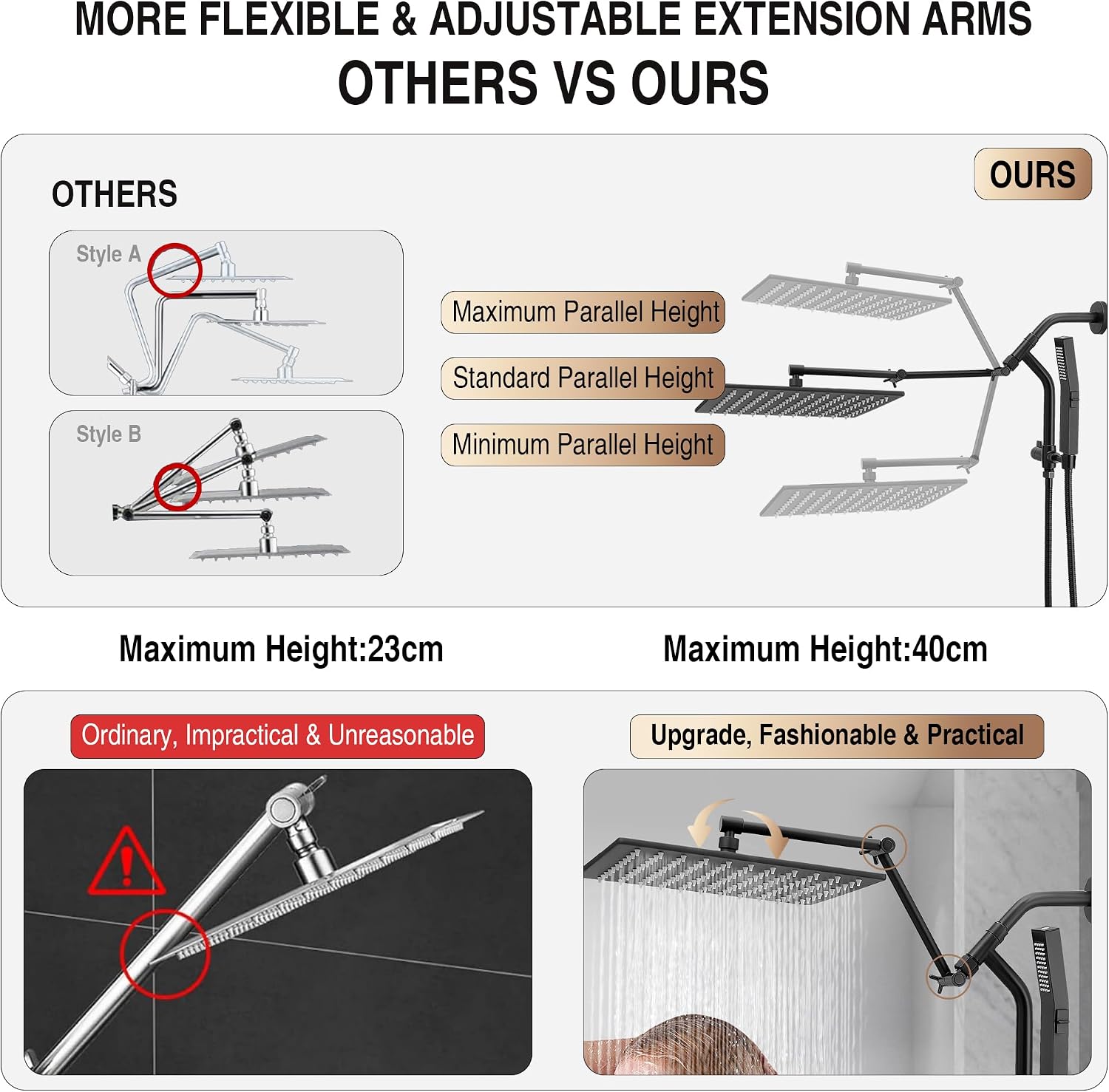 All Metal 12" Luxurious Rain Shower Head with Handheld Spray, Power Jet image 3