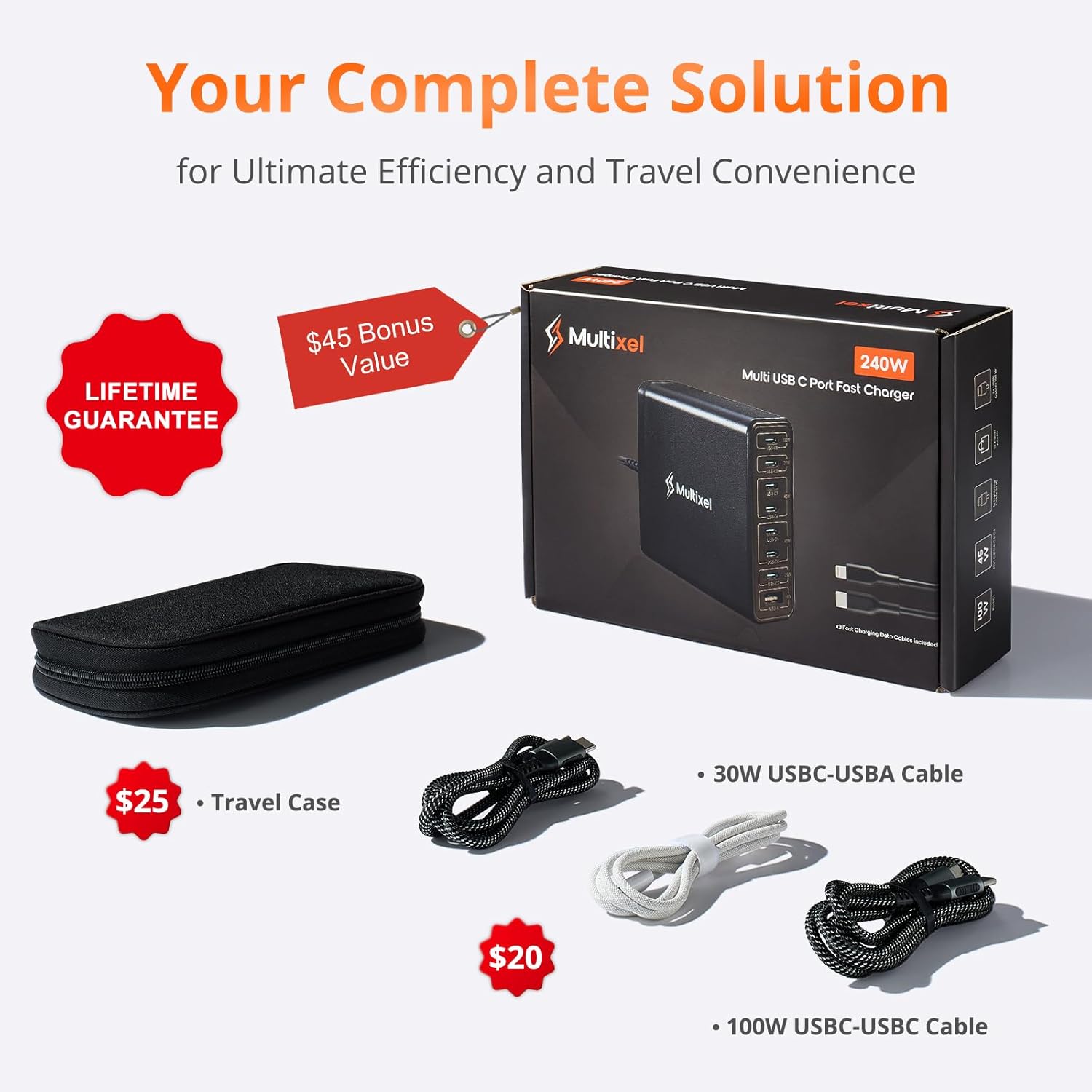 Upgraded 240W 8 Ports GaN Charger with Travel Case, USB C Charging Hub, Multi USB C Charger Station for MacBook Pro/Air/iPad Pro/iPhone/Samsung Galaxy Note