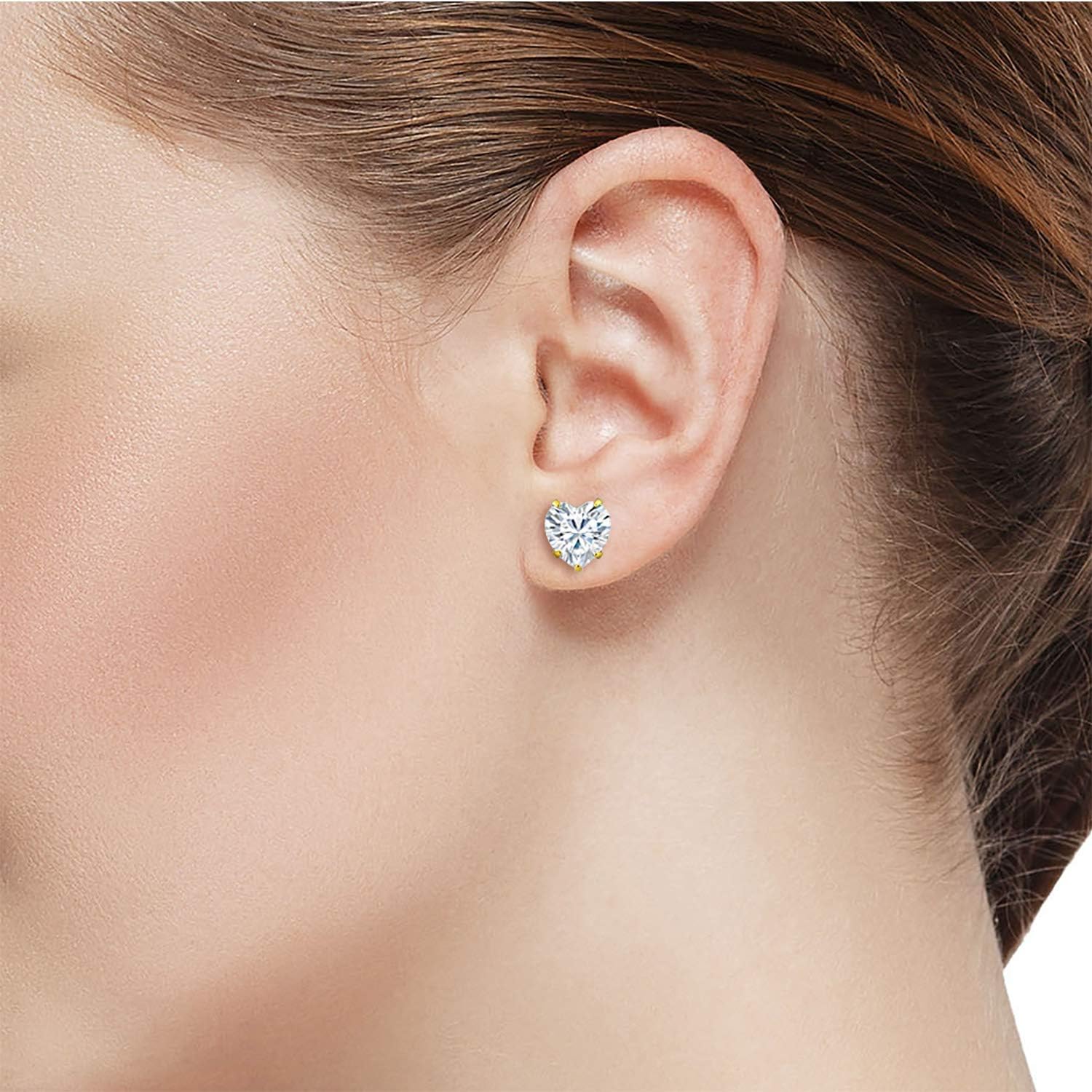 Gem Stone King 1.60 Cttw Heart White Moissanite Stud Earrings For Women Men | 10K Yellow Gold | 6MM Heart Shape | Fine Jewelry Gifts for Her Mom Women Wife