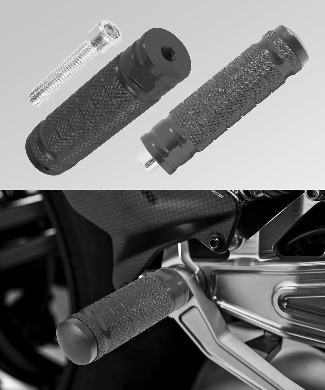 2PCS Motorcycle Foot Pegs,Car Accessories CNC Aluminum Motorbike Rear Footrests Non-slip Foot Rest Pegs Pedals,Automotive Replacement,Fits Motorcycle with 8mm Install Bolts (Black)
