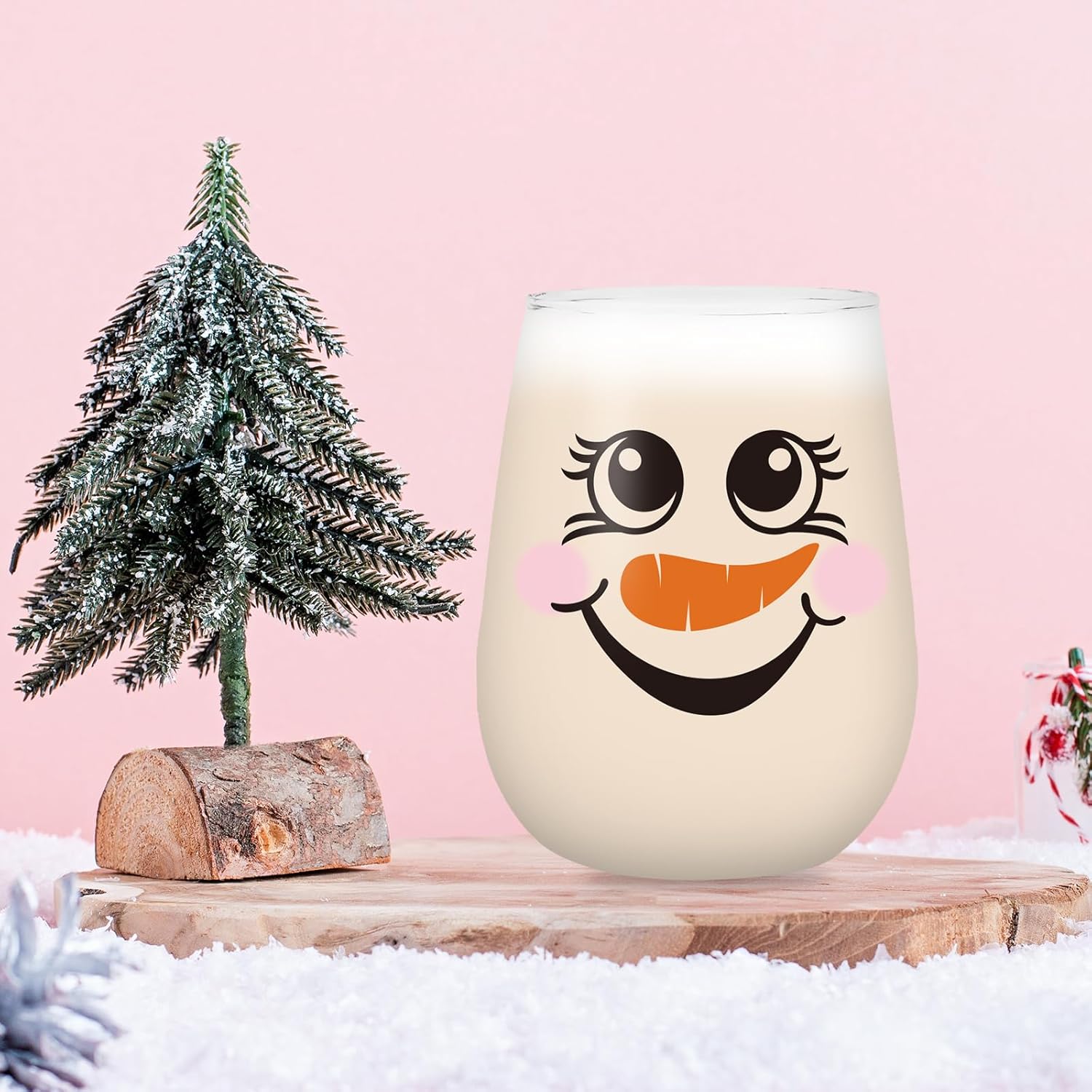 Whaline 2Pcs Christmas Winter Stemless Wine Glasses 17oz Cute Snowman Drinking Glasses Funny Tumbler Cups for Party Supplies Gifts - Image 6