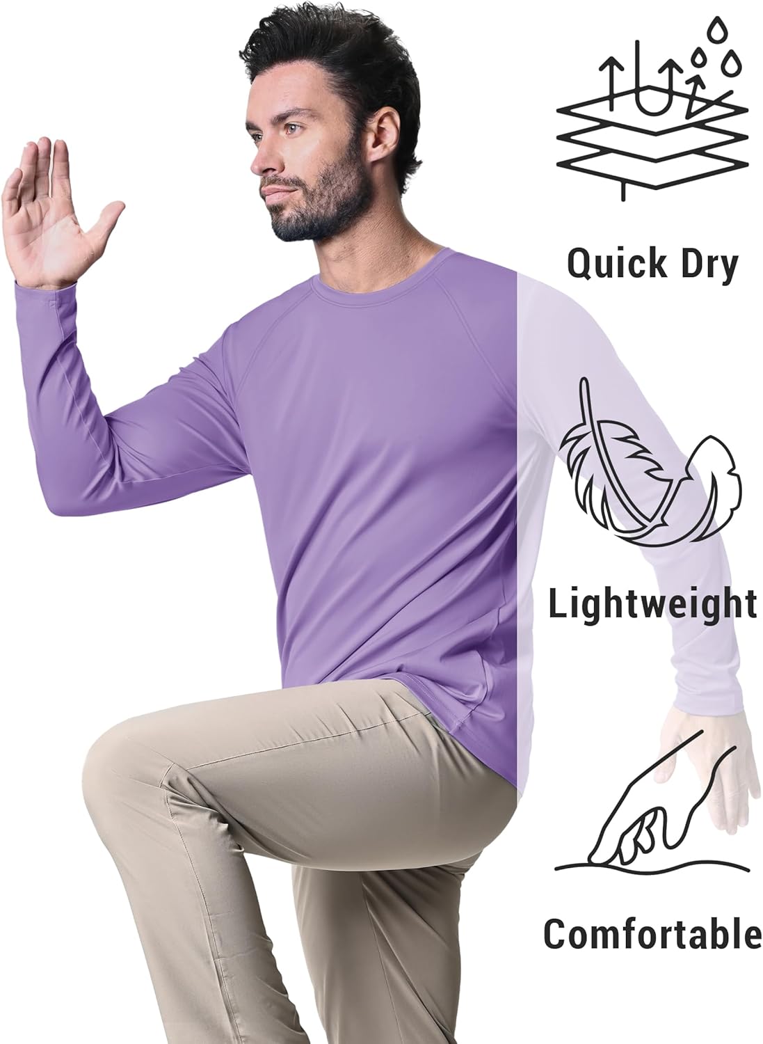 KEFITEVD Men's UV Sun Protection UPF 50+ Shirts Long Sleeve Rash Guard Workout Quick Dry Shirt for Hiking Fishing Swimming - Image 7