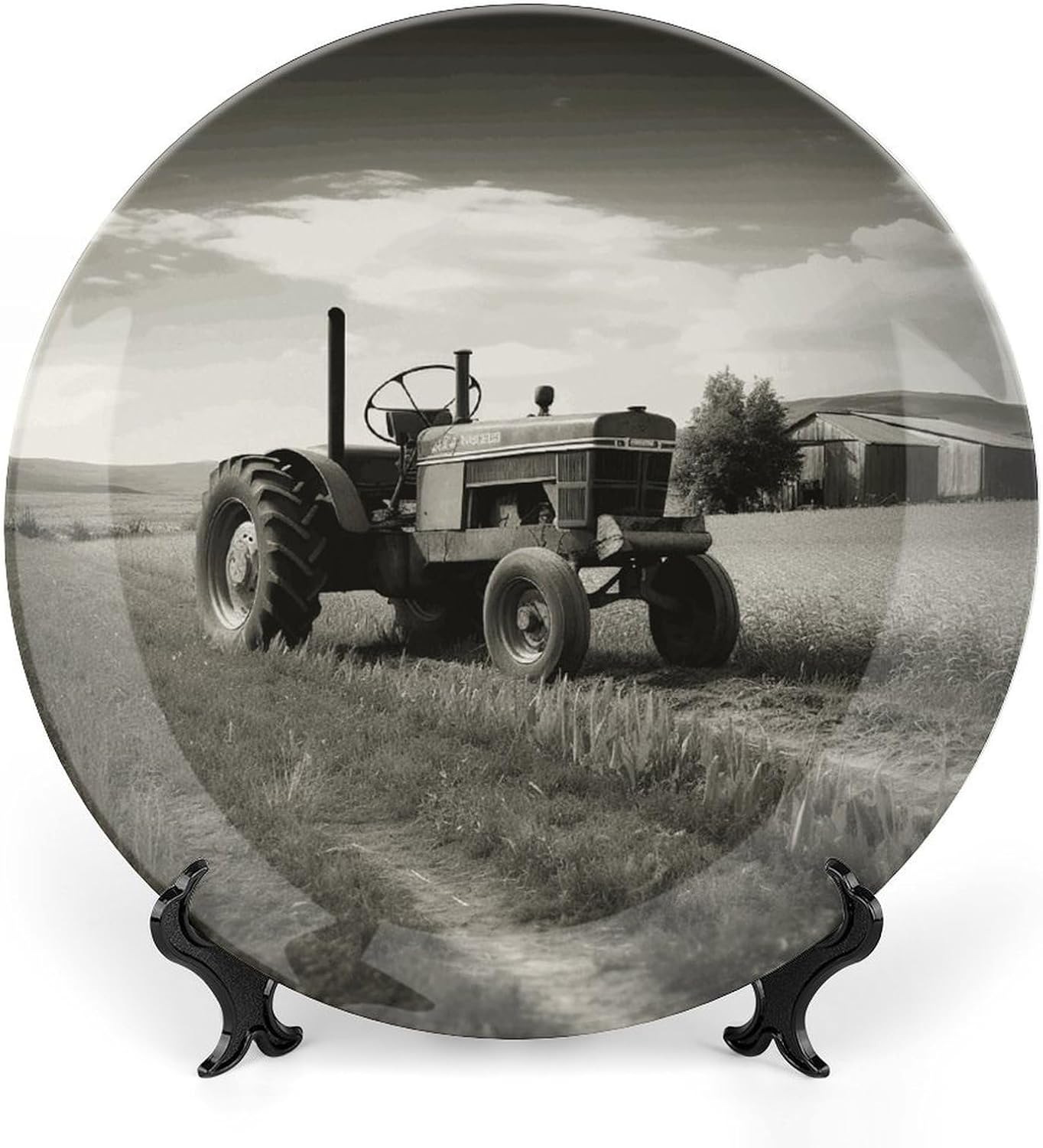 Tractor Agriculture Tranquil Bone China Decorative Plate with Stand 10inch
