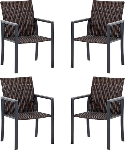 Miniatura 1 de VICLLAX Juego de 4 sillas de comedor para exteriores, sillas de patio con reposabrazos para jardín, sillas de mimbre para exteriores, silla de