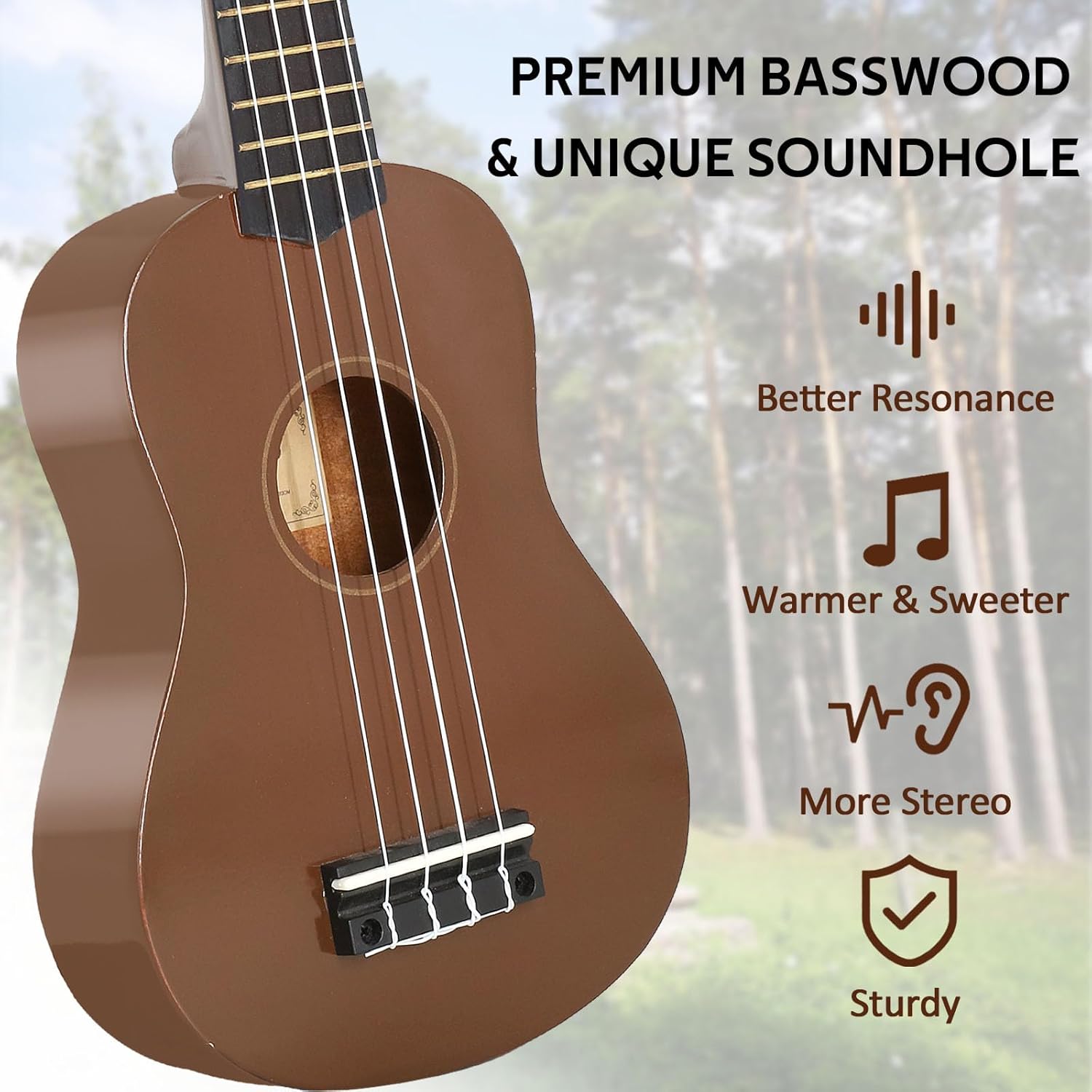 POMAIKAI Soprano Wood Ukulele Starter Ukelele Hawaii Guitar 21 Inch for Beginners and Students(Brown)