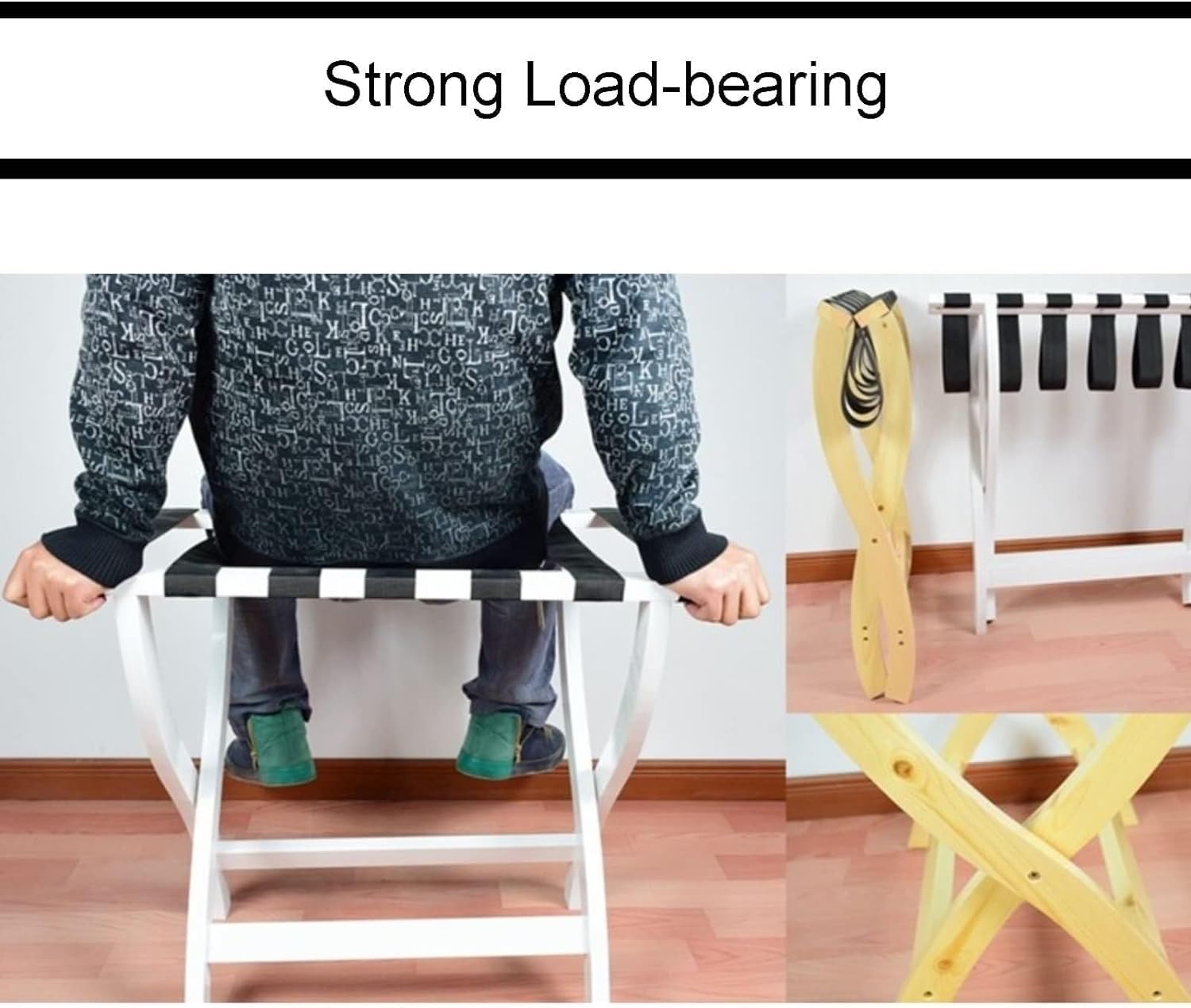 Portapacchi pieghevole per camera degli ospiti – Supporto per valigie in legno massello, porta borsa da viaggio, supporto salvaspazio, 60 x 40 x 60 cm, set da 4 – ideale per uso domestico (4