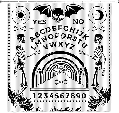 Cortina de ducha de bruja, esqueleto vintage, tablero de Ouija mágico, tumba, muerte, horror, calavera, diablo, fantasía, gótica, brujería, bohemio,
