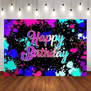 Avezano Glow Neon Birthday Backdrops Glow in The Dark Happy Birthday Party Background Decorations Neon Themed Birthday Party Banner Supplies(7x5ft)