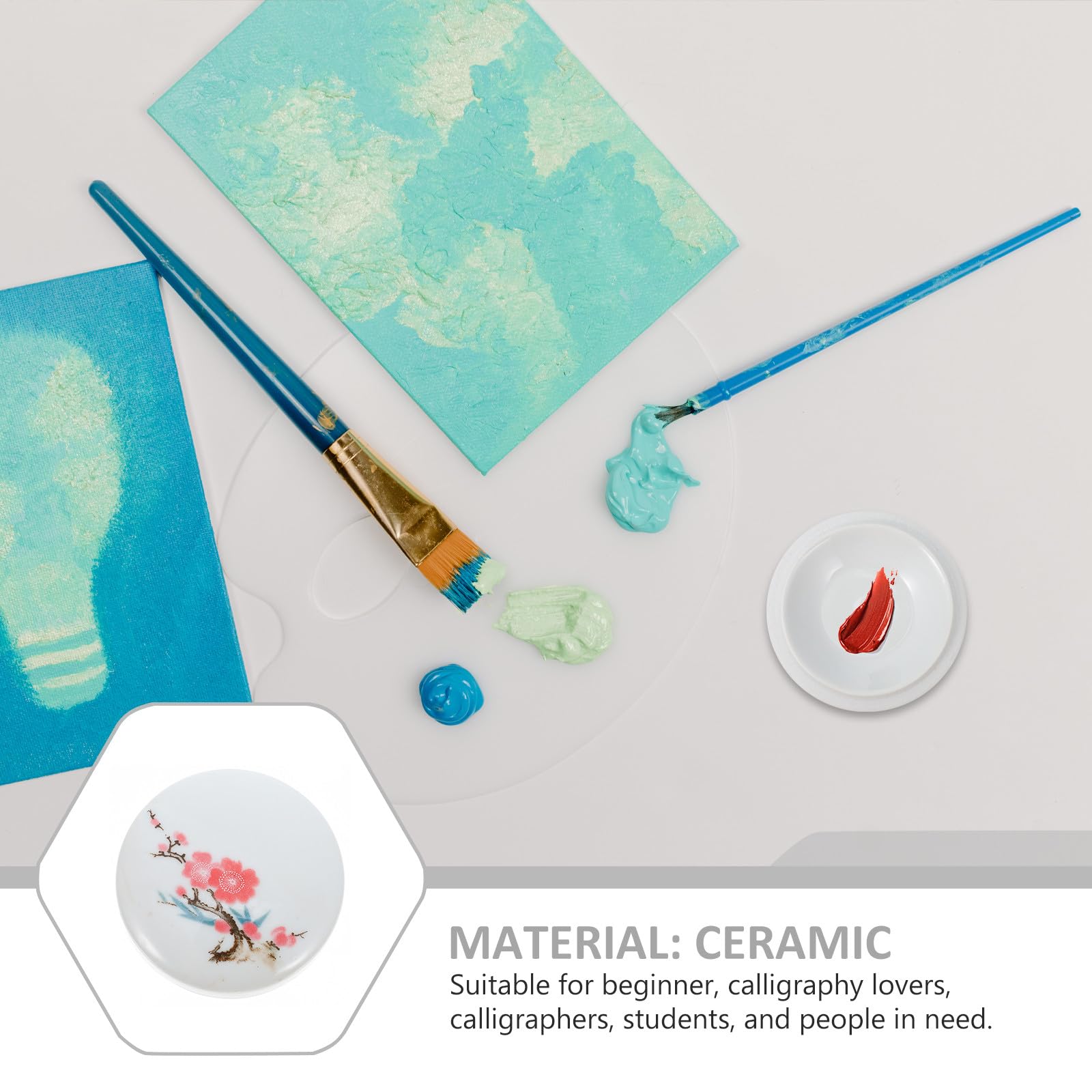 Palette de Mélange de Couleurs avec Couvercle en Céramique Blanche 5 Couches sans Bavure, pour Peinture à l'huile et Aquarelle, Calligraphie et Débutants