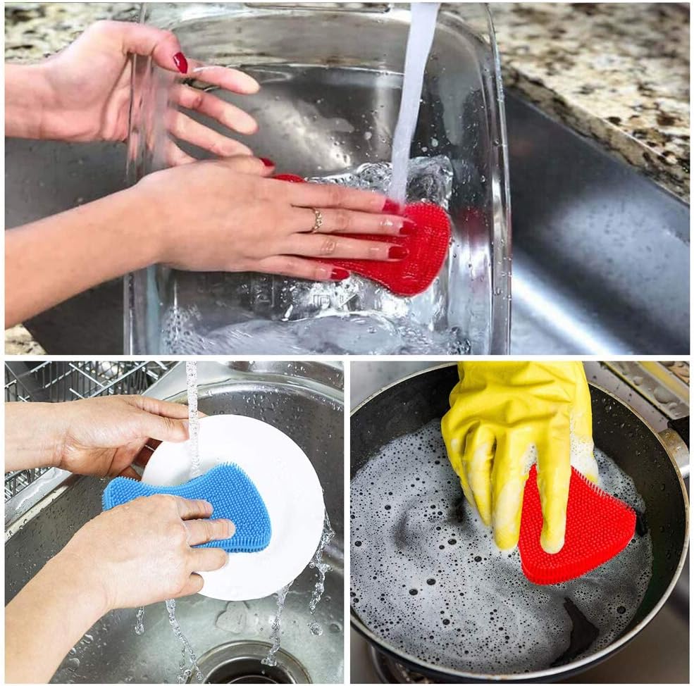 Silicone Sponge Dish Sponges - Multi-Use Food Grade Reusable Double Sided Silicone Brush Sponges for Dishes, Cleaning Sponges for Kitchen Scrubber, Dish Washing, Cleaning, Shower Fruit and Vegetable