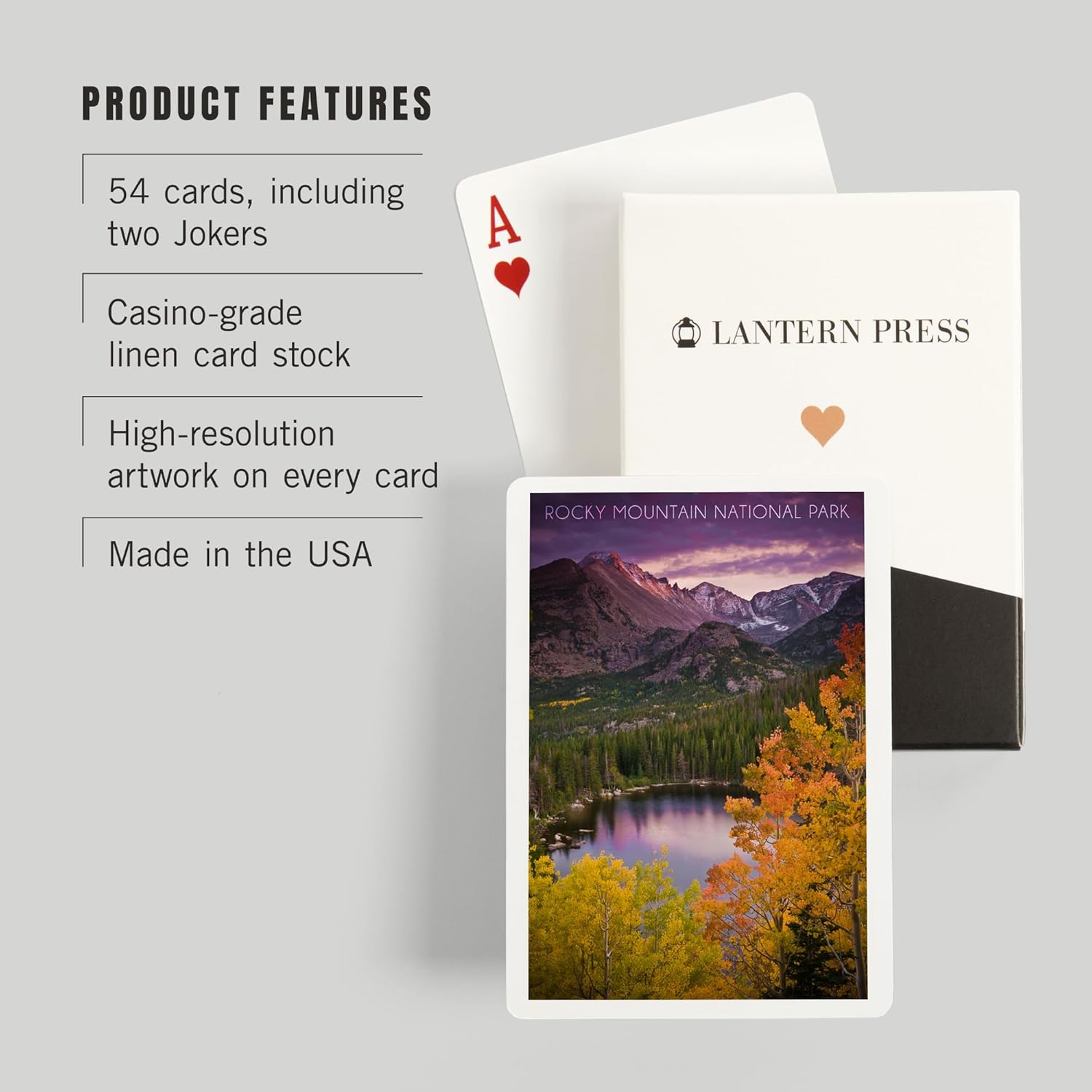 Lantern Press Rocky Mountain National Park, Colorado, Lake and Mountain, 52 Playing Cards for Adults, Poker Size Card Deck