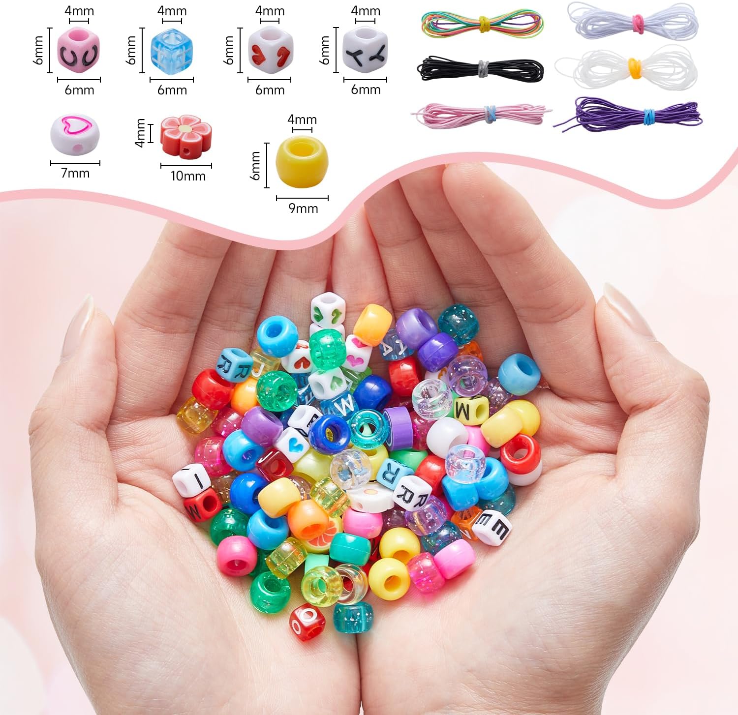 INSCRAFT 1200PCS Bracelet Making Kit, 24 Colors Pony Rainbow Kandi Beads, Friendship Bracelet Kit with Elastic Strings for Jewelry Making, Craft Gifts for Girls Adults - Image 2