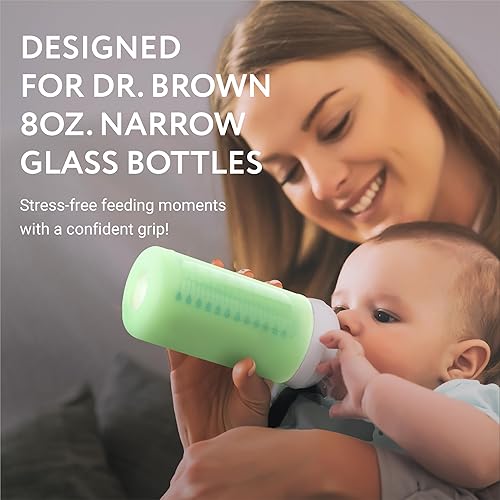 Miniatura 2 de Impresa Fundas de silicona para biberones de bebé, compatibles con botellas de vidrio de cuello estrecho Dr. Brown, paquete de 3, multicolor de 8