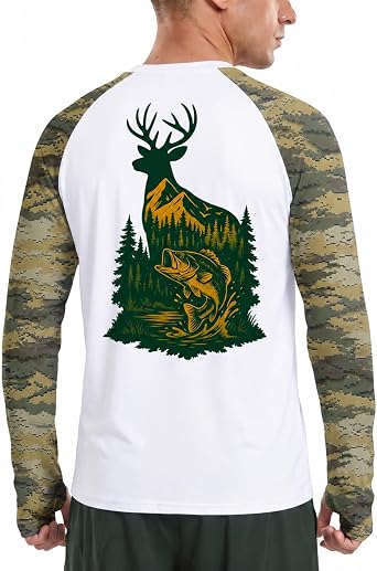 Riverruns Men's Camo Raglan Sleeve Graphic Shirt, UPF50+ Outdoor Top
