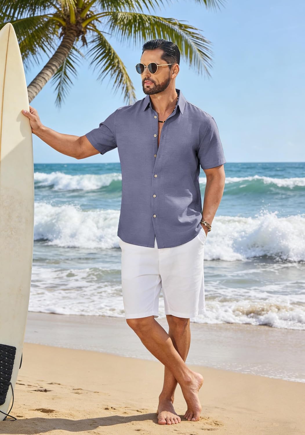 COOFANDY Mens Button Down Shirt Short Sleeve Casual Shirts Linen Textured Summer Beach Shirts - Image 5