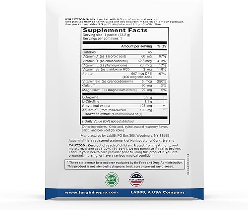 Vista 14 de L-arginine Pro Suplemento ON-The-GO Paquetes de viaje de una sola porción: 5,500 mg de L-arginina más 1,100 mg de L-citrulina (1 bolsa