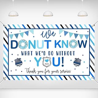Police Appreciation Banner – 70.8x43.3in Thank You for Your Service Backdrop, Blue Donut Theme, Law Enforcement Support Party Decoration