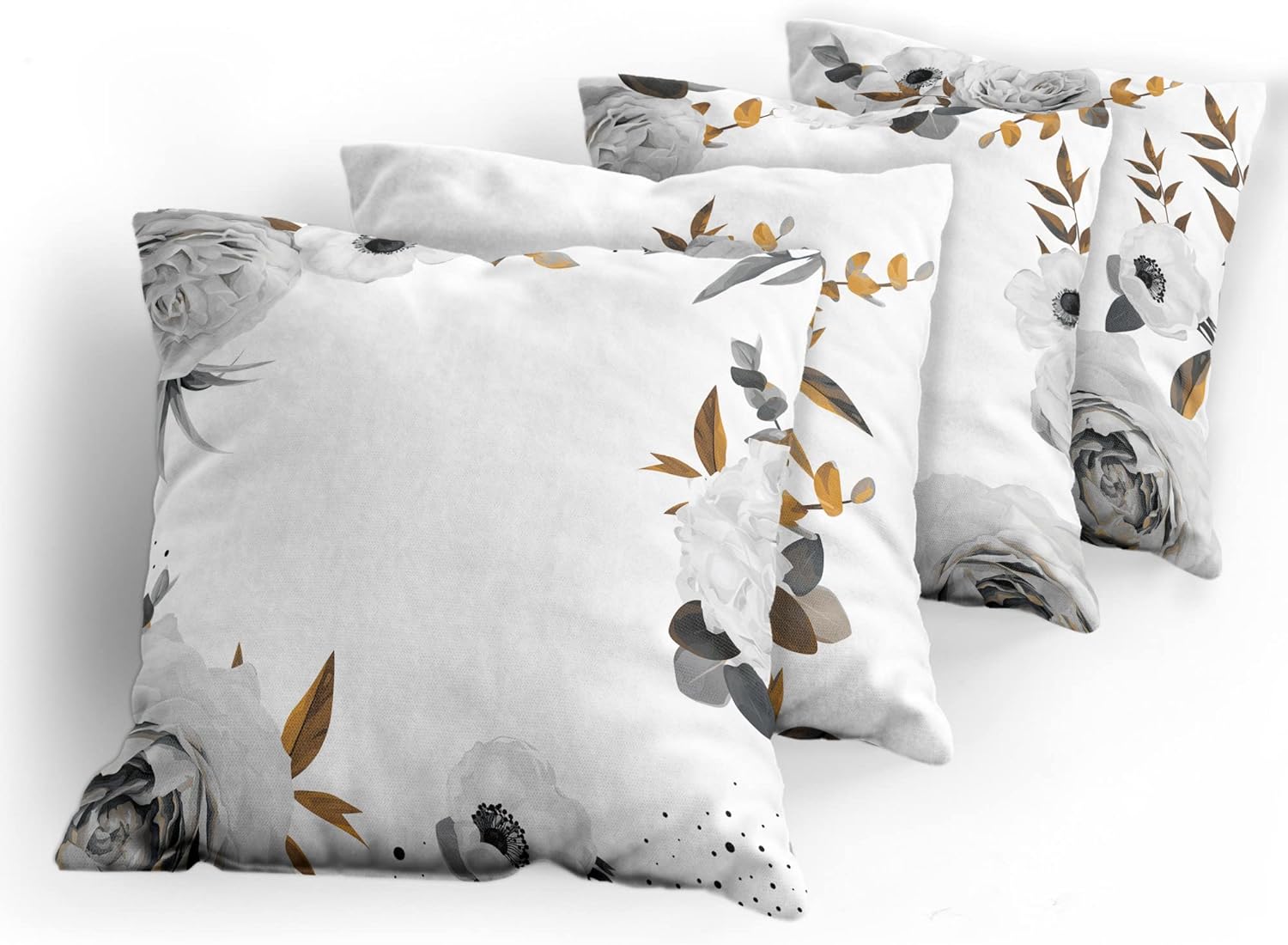 Ambesonne Floral Throw Pillow Cushion Case Pack of 4, Pastel Colored Romantic Style Blossoming Roses and Carnation Minimal Love, Modern Accent Double-Sided Digital Printing, 16", Pale Grey and Ginger