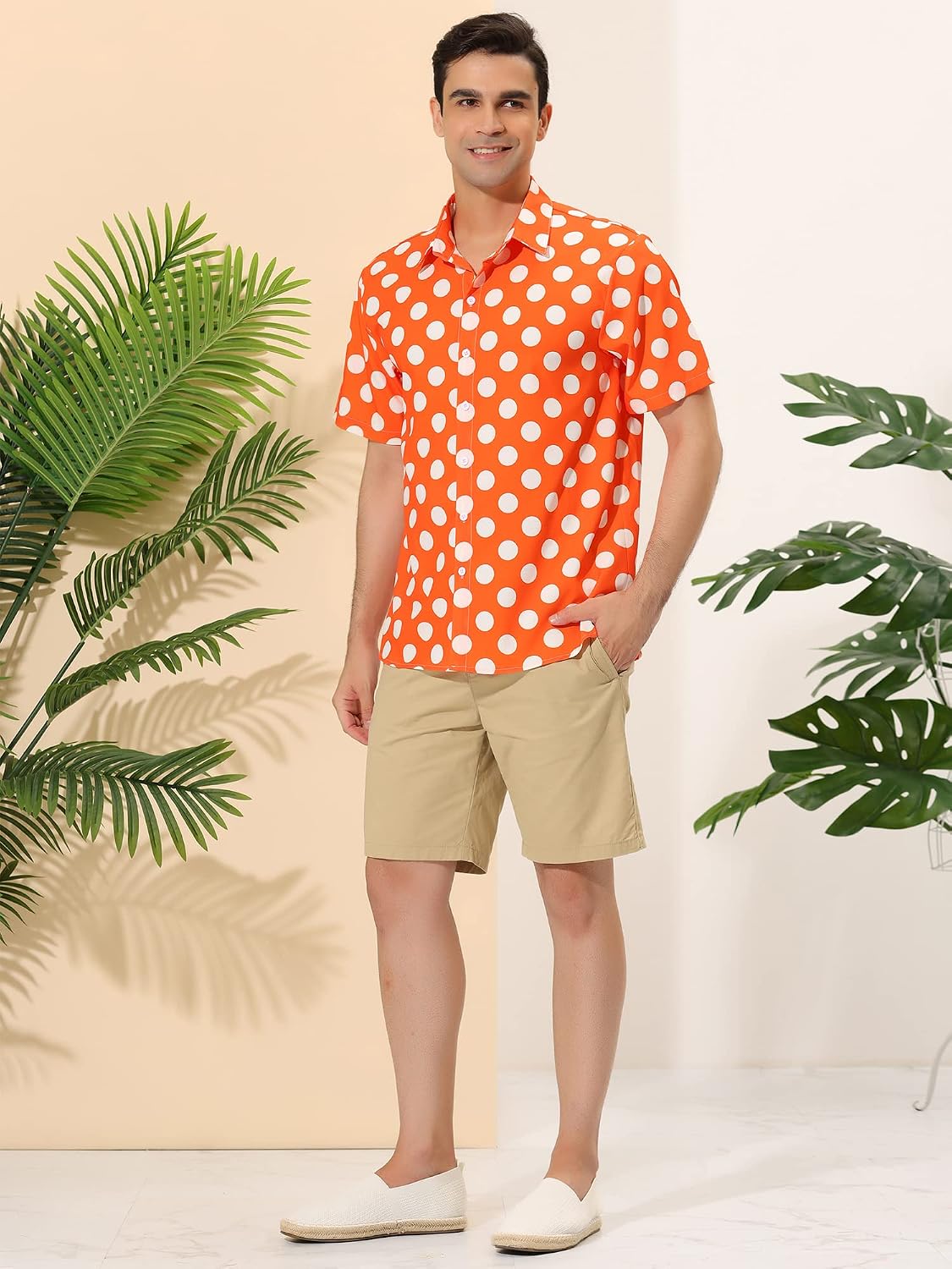 Lars Amadeus Men's Summer Polka Dots Shirt Button Down Short Sleeves Pattern Hawaiian Shirts