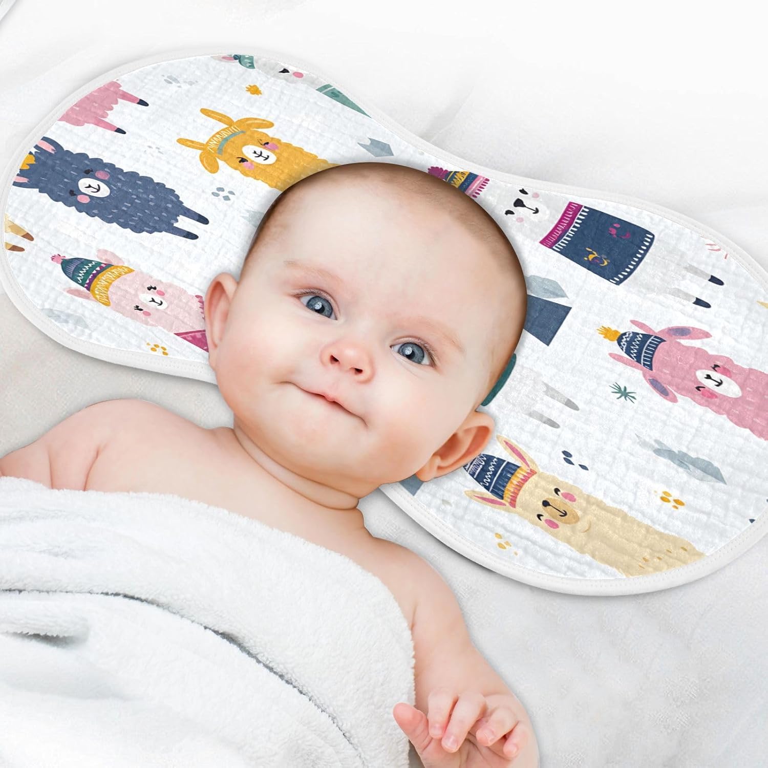 Likable Alpacas Pattern Baby Burp Cloths -4Pcs Soft Absorbent Muslin Washcloths Bibs Face Towel for Newborn Boys Girls 22 x 11 Inch