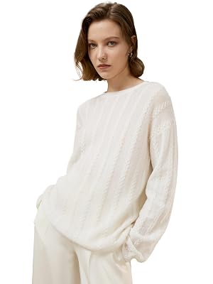 LilySilk 100 Baby Cashmere Sweater Womens Oversized Drop-Shoulder Causal Cable Knit Pullover for Fall Winter Warm