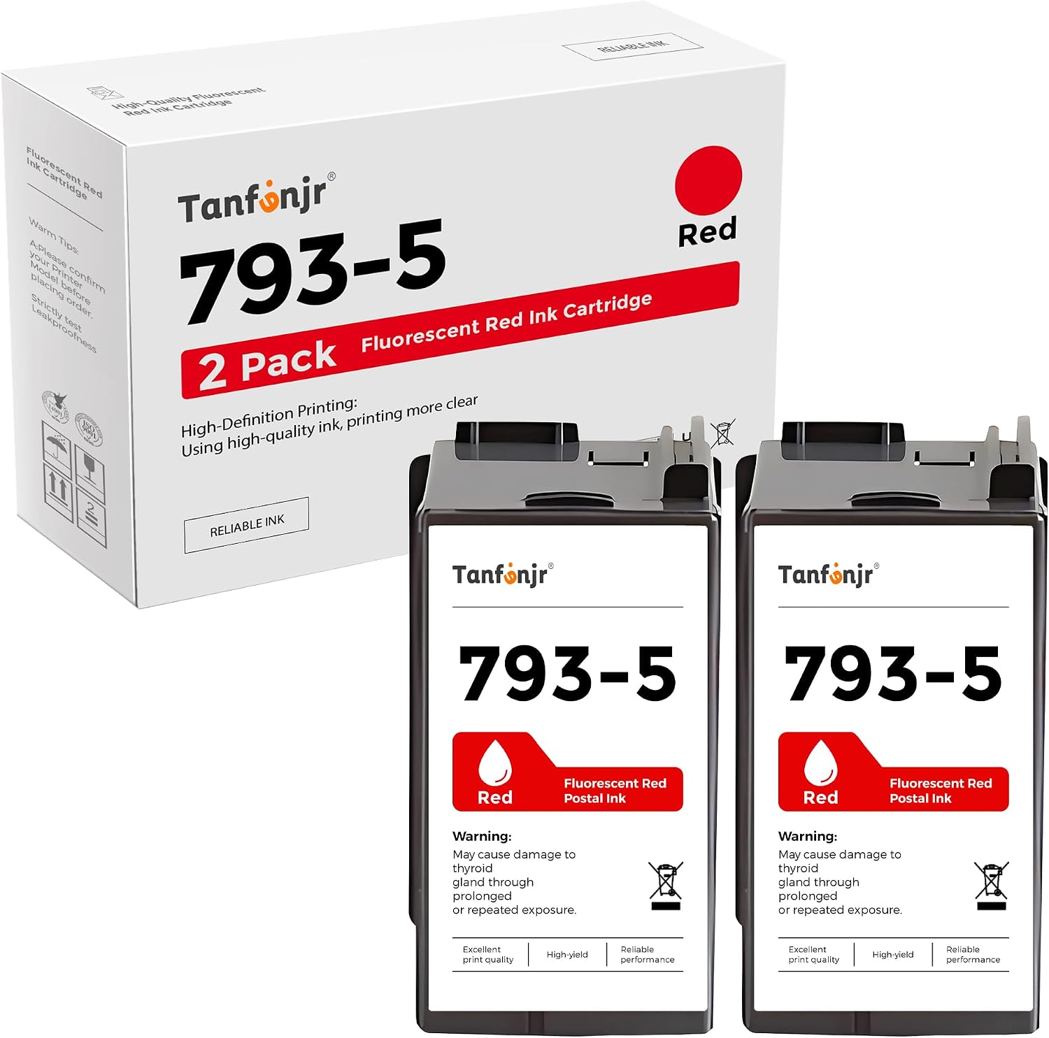 2 Pack 793-5 Red Ink Cartridge Compatible 793-5 High Capacity Red Ink Replacement for Pitney Bowes DM100 DM200 and SendPro C and SendPro+ | 35ml
