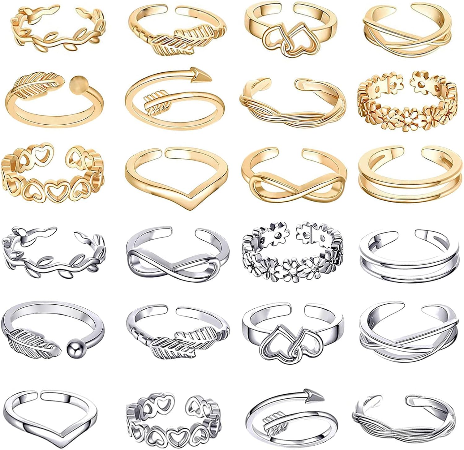MAGIDOVE 24PCS Adjustable Toe Rings for Women Open Toe Ring Knot Toe Ring Summer Beach Foot Jewelry