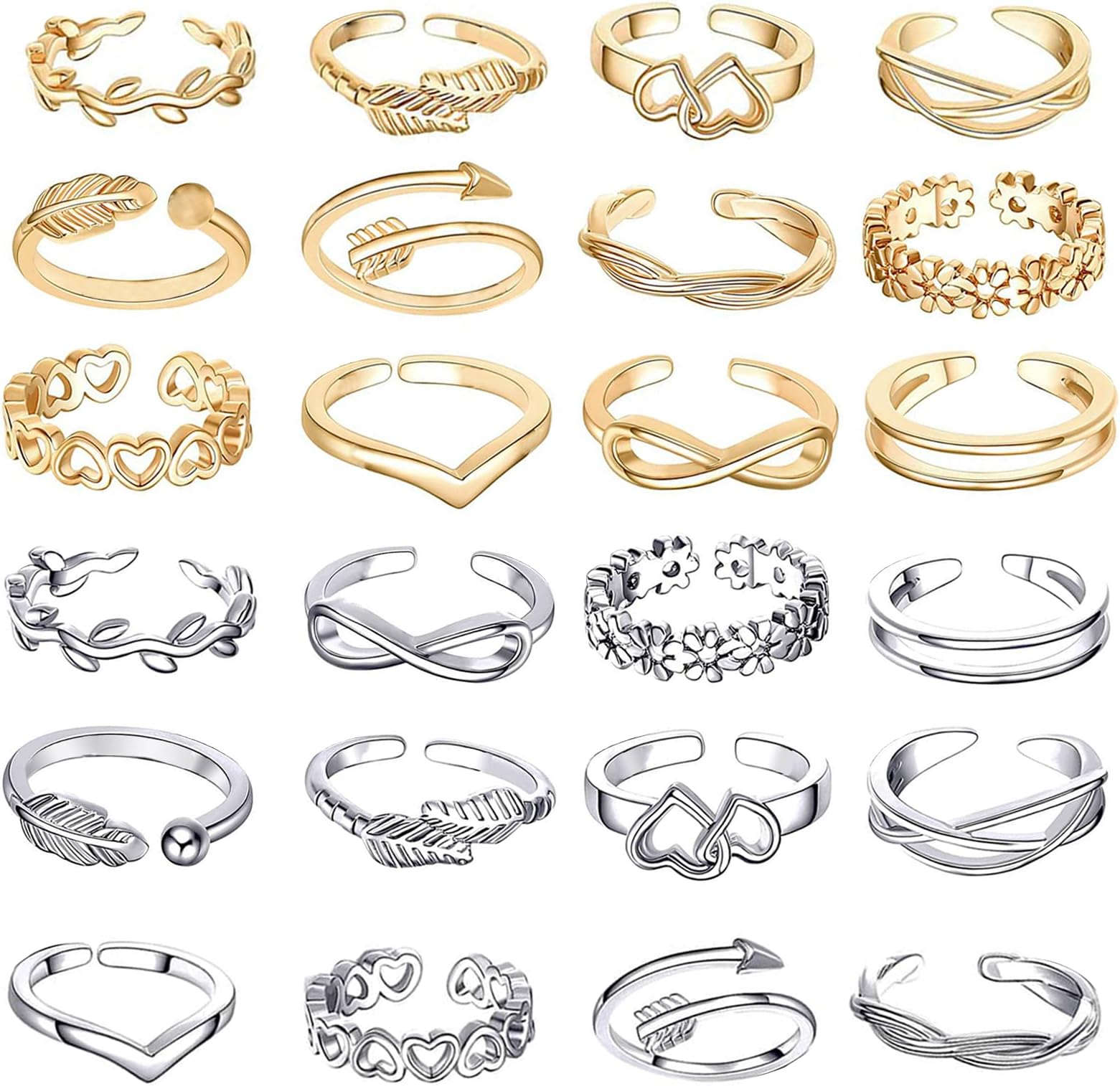 24PCS Adjustable Toe Rings for Women Open Toe Ring Knot Toe Ring Summer Beach Foot Jewelry
