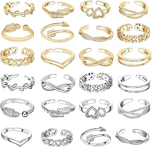 Magidove 24PCS Adjustable Toe Rings for Women, Open Toe Knot Design, Summer Beach Foot Jewelry