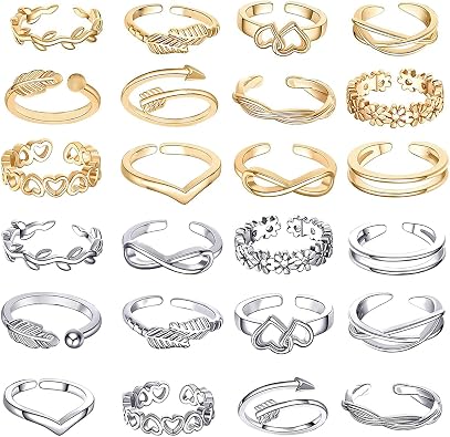 MAGIDOVE 24PCS Adjustable Toe Rings for Women Open Toe Ring Knot Toe Ring Summer Beach Foot Jewelry