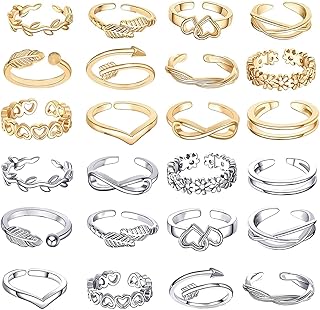 Adjustable Open and Knot Toe Ring Set, 24 Pieces
