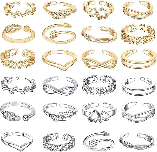 MAGIDOVE 24PCS Adjustable Toe Rings for Women Open Toe Ring Knot Toe Ring Summer Beach Foot Jewelry