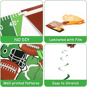 Football Party Decorations Set - Triangle Pennant Banner & Hanging Swirls For Super Bowl, Game Day, Birthdays - View #4