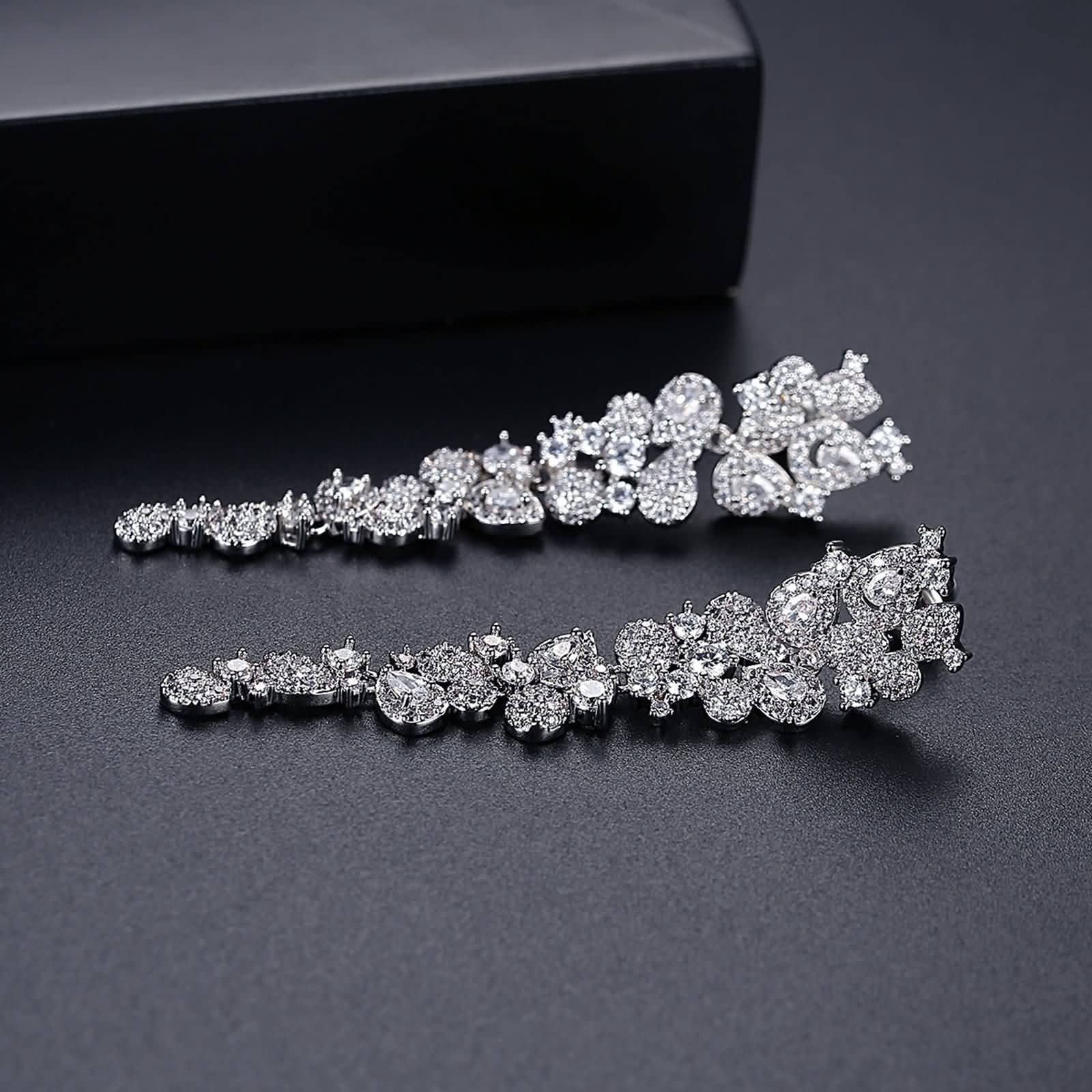 Zirkonia Ohrringe Hängend, Ohrstecker Damen Elegant Versilbert 11.2MM Silber Modeschmuck Geschenke