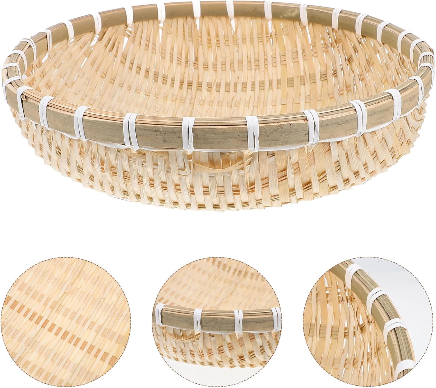 iplusmile Bamboo Fruit Basket Round Woven Storage Basket for Kitchen Counter Bread Serving with Drainage Holes 12.20 in Handmade Organizer for Fruit and Bread