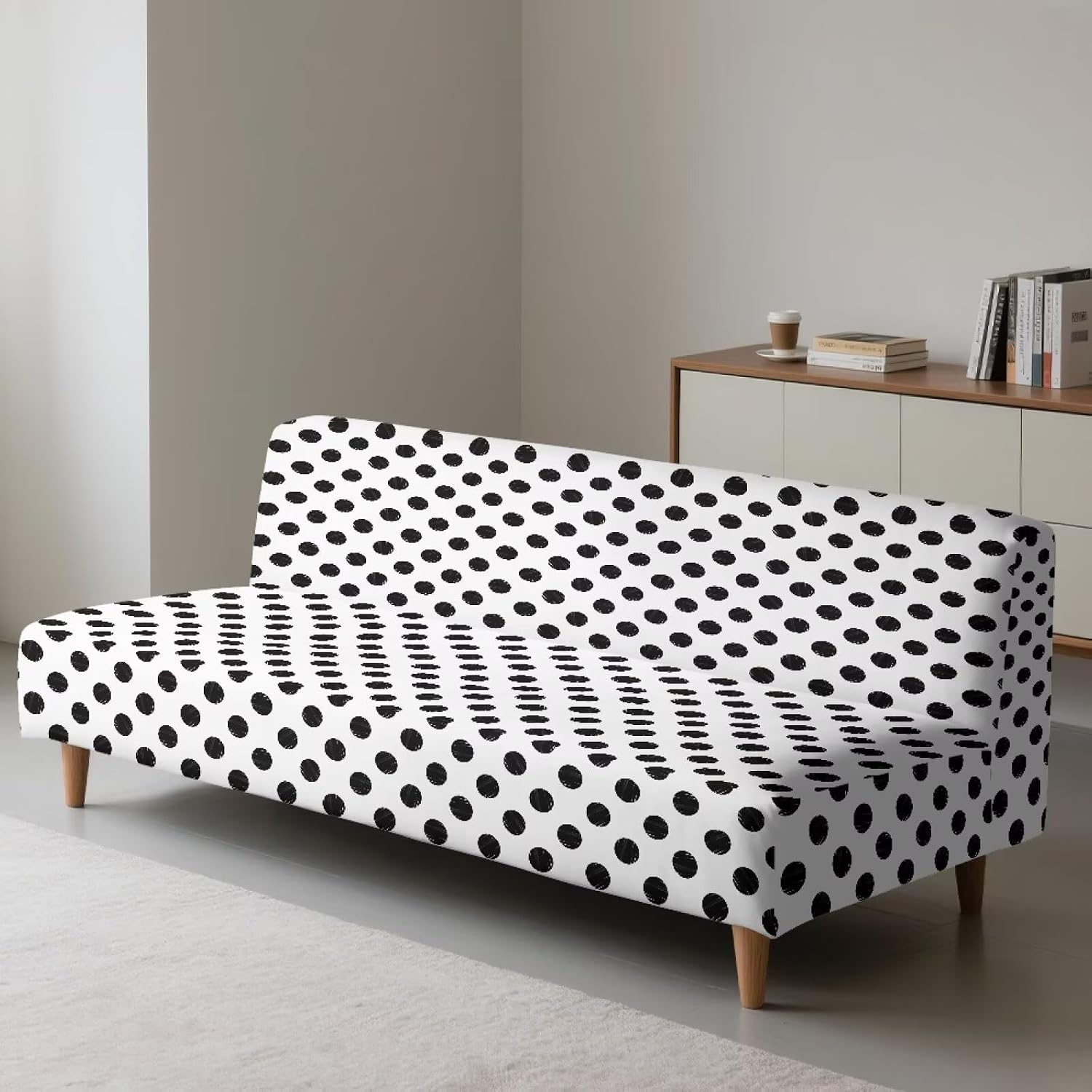 Black Polka Dot Couch Covers for Armless Sofa White Futon Sofa Protectors Pet Protection Soft Washable Couch Slip Cover Elastic